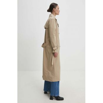 Answear Lab palton femei, culoarea bej, de tranzitie, cu doua randuri de nasturi de firma original