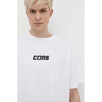 Converse tricou din bumbac barbati, culoarea alb, cu imprimeu ieftin