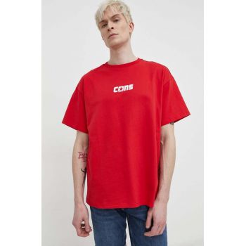 Converse tricou din bumbac barbati, culoarea rosu, cu imprimeu ieftin