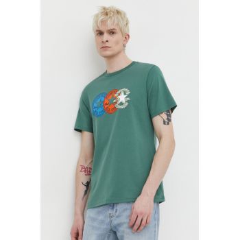 Converse tricou din bumbac barbati, culoarea verde, cu imprimeu ieftin