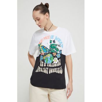 Desigual tricou din bumbac femei, culoarea alb ieftin