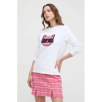 Karl Lagerfeld bluza femei, culoarea alb, cu imprimeu