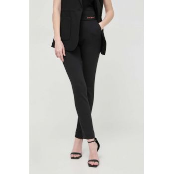 Karl Lagerfeld pantaloni femei, culoarea negru, mulata, high waist