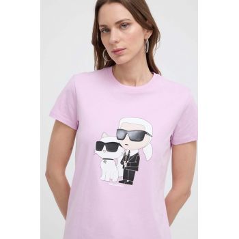 Karl Lagerfeld tricou din bumbac culoarea roz ieftin