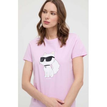 Karl Lagerfeld tricou din bumbac femei, culoarea roz