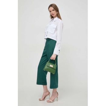 Liviana Conti pantaloni femei, culoarea verde, drept, high waist