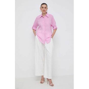 Marella cămașă de in culoarea roz, cu guler clasic, regular 2413110000000 de firma originala