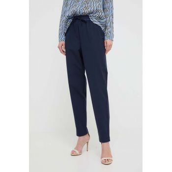 Marella pantaloni femei, culoarea bleumarin, drept, high waist 2413130000000