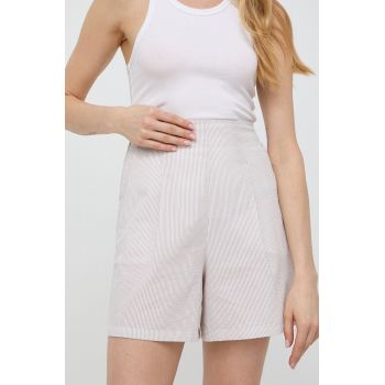 Max Mara Leisure pantaloni scurți din bumbac culoarea bej, cu model, high waist 2416140000000