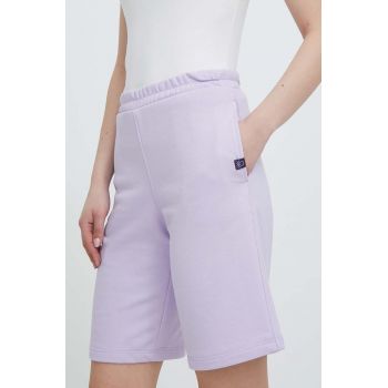 United Colors of Benetton pantaloni scurti femei, culoarea violet, neted, high waist de firma originali