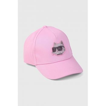 Karl Lagerfeld șapcă din bumbac pentru copii culoarea roz, cu imprimeu de firma originala