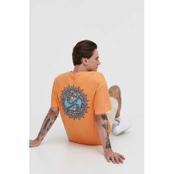 Quiksilver tricou din bumbac barbati, culoarea portocaliu, cu imprimeu de firma original