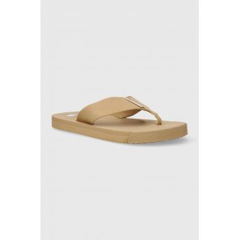 Tommy Jeans slapi TJM ELEVATED FLIP FLOP barbati, culoarea bej, EM0EM01393 ieftini