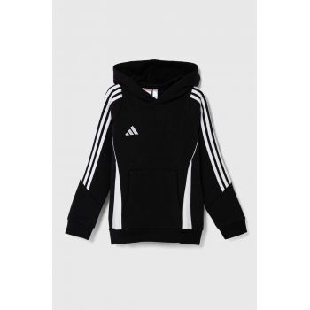 adidas Performance bluza copii TIRO24 SWHOODY culoarea negru, cu glugă, cu imprimeu de firma originala