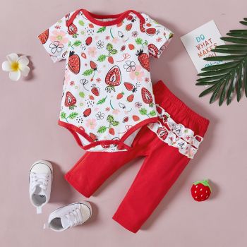 Body Fetite Cu Pantaloni Rosii Capsuni - 6-9 luni ieftina