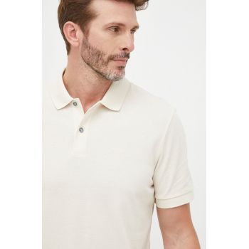 BOSS polo de bumbac culoarea bej, cu imprimeu 50468301