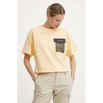 Columbia tricou din bumbac Painted Peak femei, culoarea galben, 2074491