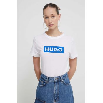 HUGO Blue tricou din bumbac femei, culoarea alb 50510772