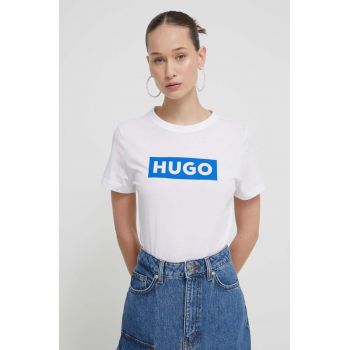 HUGO Blue tricou din bumbac femei, culoarea alb 50510772 ieftin