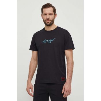 HUGO tricou bărbați, culoarea negru, cu imprimeu 50515250