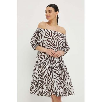 Max Mara Beachwear rochie din bumbac culoarea maro, mini, evazați 2416220000000