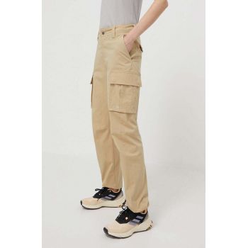 The North Face pantaloni femei, culoarea bej, drept, high waist, NF0A82GGLK51