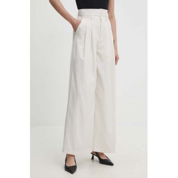 Answear Lab pantaloni femei, culoarea bej, drept, high waist