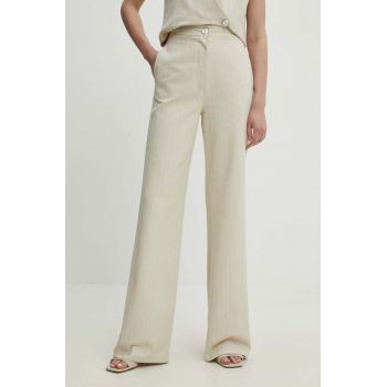 Answear Lab pantaloni femei, culoarea bej, drept, high waist