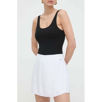 Armani Exchange fustă pantaloni culoarea alb, neted, high waist