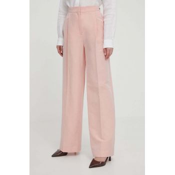 Barbour pantaloni din amestec de in culoarea roz, lat, high waist