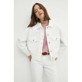 Medicine geaca jeans femei, culoarea alb, de tranzitie, oversize ieftina
