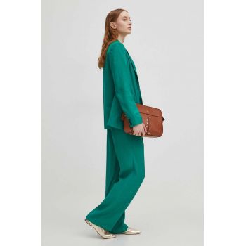 Medicine pantaloni femei, culoarea verde, lat, high waist