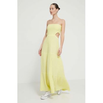 Rip Curl rochie din bumbac culoarea galben, maxi, evazată