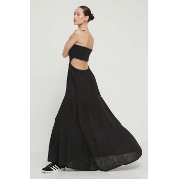 Rip Curl rochie din bumbac culoarea negru, maxi, evazată