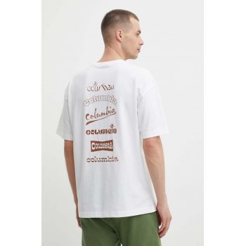 Columbia tricou Burnt Lake barbati, culoarea alb, cu imprimeu, 2071711 ieftin