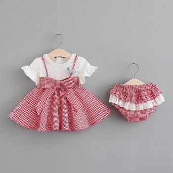 Costum Fetițe În Carouri Roșu - 2-3 ani