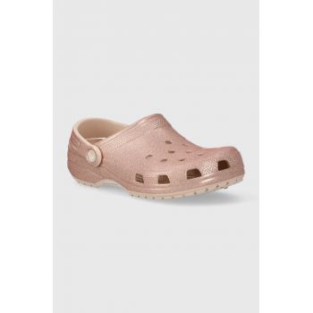 Crocs papuci Classic Glitter Clog femei, culoarea roz, 205942