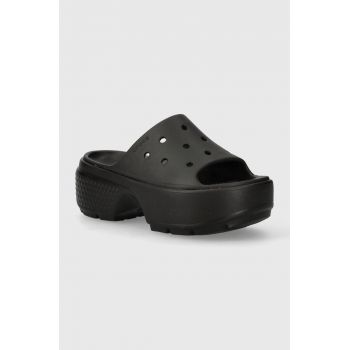 Crocs papuci Stomp Slide femei, culoarea negru, cu platforma, 209346