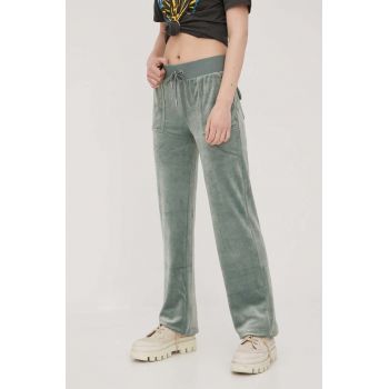 Juicy Couture pantaloni de trening femei, culoarea verde, neted