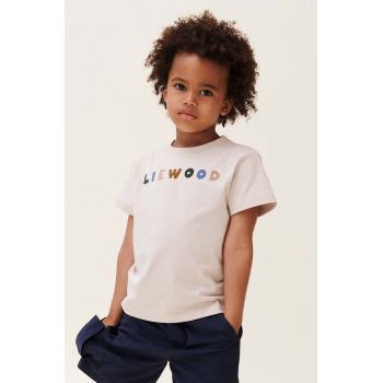 Liewood tricou de bumbac pentru copii Sixten Placement Shortsleeve T-shirt culoarea bej, neted
