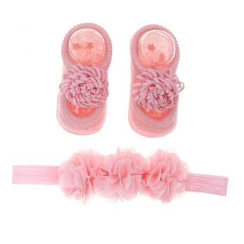 Set Pentru Fetite Ciorapi si Bentita Roz Morning - 0-1 ani