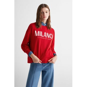 Bluza de trening din bumbac cu imprimeu text Milano