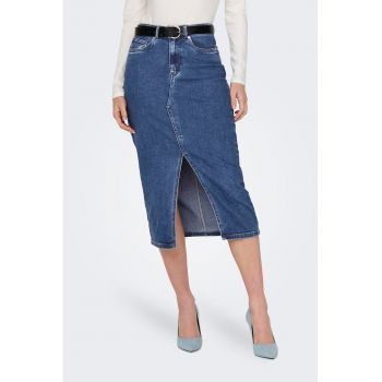 Fusta midi din denim cu slit frontal ieftina