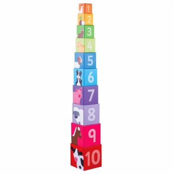 Cuburi din lemn de stivuit, Ferma, BIGJIGS Toys, 1-2 ani +