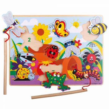 Joc de pescuit magnetic - Prietenii din gradina, BIGJIGS Toys, 1-2 ani +