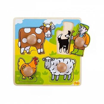 Primul meu puzzle - 4 animale domestice, BIGJIGS Toys, 1-2 ani +