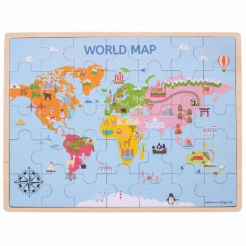Puzzle din lemn - Harta lumii (35 piese), BIGJIGS Toys, 2-3 ani + de firma original