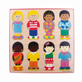 Puzzle din lemn - micutii prieteni, BIGJIGS Toys, 1-2 ani +