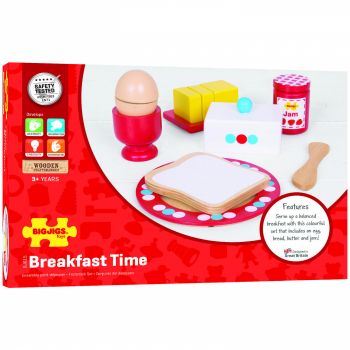 Set mic dejun din lemn, jucarie de rol pentru copii, BIGJIGS Toys, 2-3 ani +