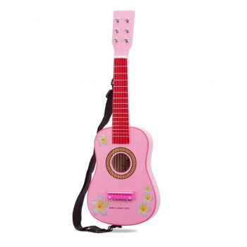 Chitara roz cu flori din lemn, New Classic Toys, 2-3 ani +